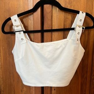 White Buckled Straps Cropped Tank Top, Size Small - Like New!"
